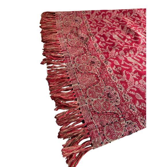 Vintage Nouveaux Red Paisley Print With Fringe Hem Straight Maxi Skirt - Picture 5 of 10